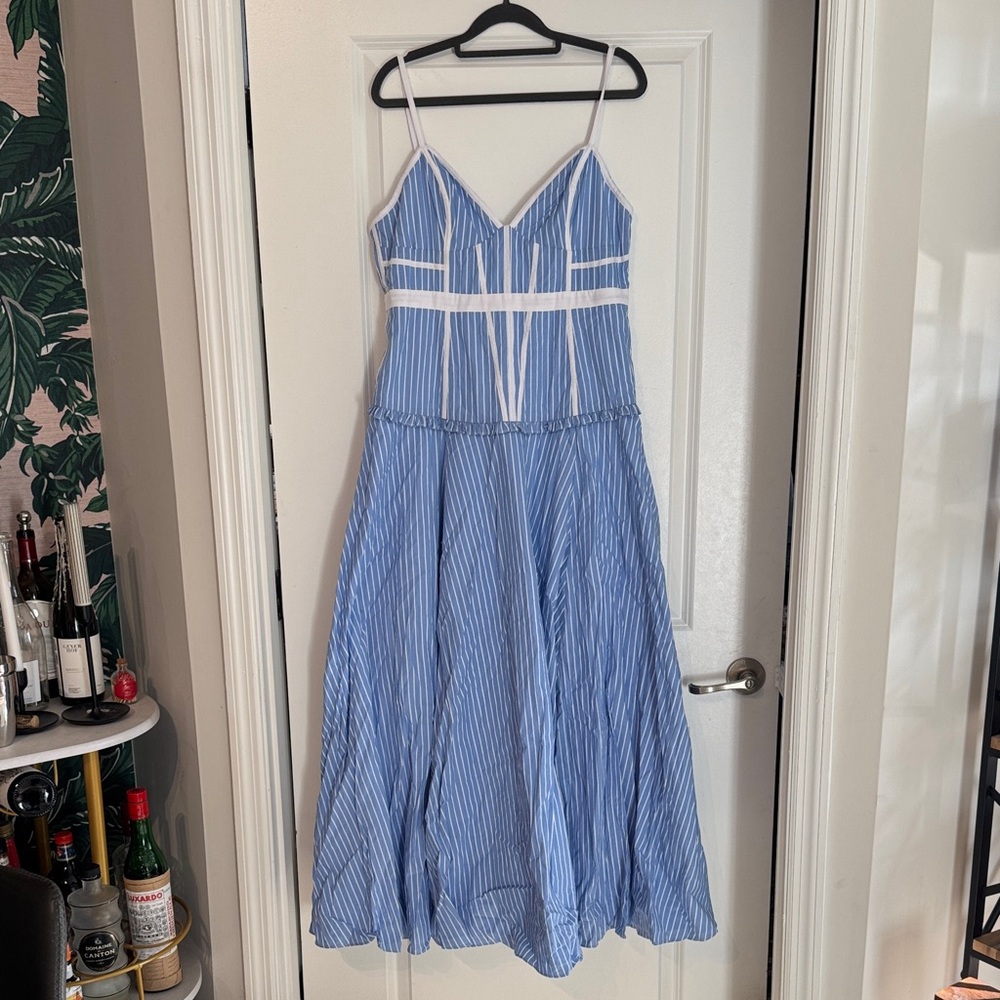 Fame and Partners Striped Blue and White Midi Dress